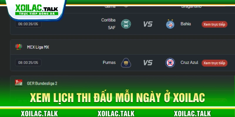 Xem lịch thi đấu mỗi ngày tại Xoilac