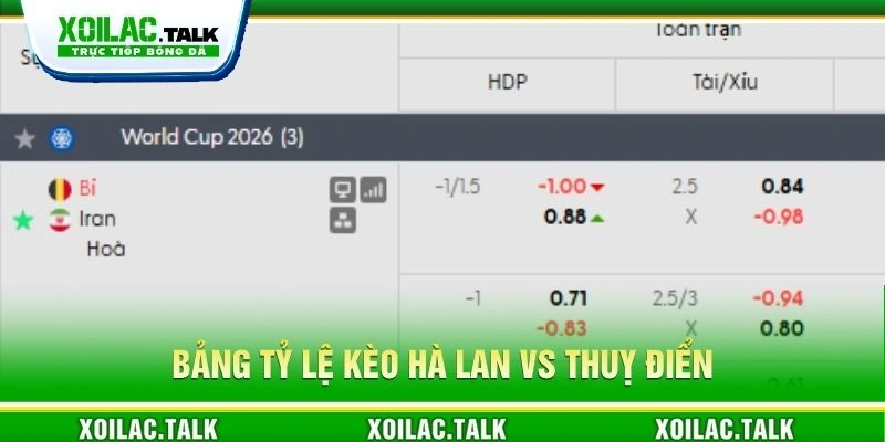 Bảng tỷ lệ kèo Bỉ vs Iran Bảng tỷ lệ kèo Bỉ vs Iran