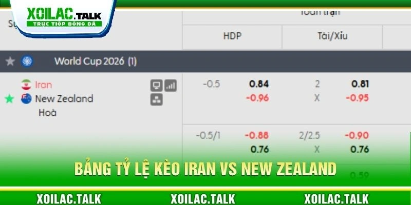 Bảng tỷ lệ kèo Iran vs New Zealand Bảng tỷ lệ kèo Iran vs New Zealand